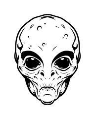 monochrome illustration of monster, alien head. isolated on white backgraund. hallowen theme