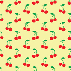 Cherry fresh fruit seamless pattern, vector design.