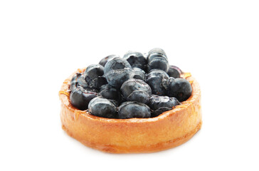 Blueberry tartlet isolated on white background. Homemade tarts with black berries.
