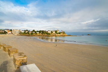 The bay of Dinard, Brittany, France, with a vast beach on the atlantic ocean during low tide....
