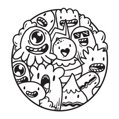Cute Monster Doodle in Circle