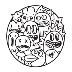 Cute Monster Doodle in Circle