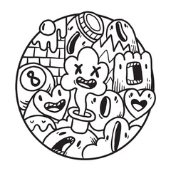 Cute Monster Doodle in Circle