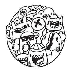 Cute Monster Doodle in Circle