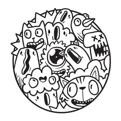 Cute Monster Doodle in Circle