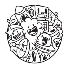 Cute Monster Doodle in Circle