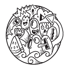 Cute Monster Doodle in Circle