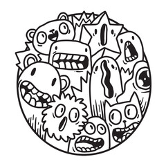 Cute Monster Doodle in Circle