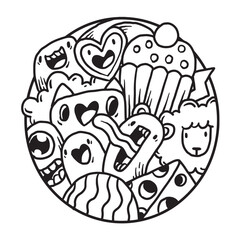 Cute Monster Doodle in Circle