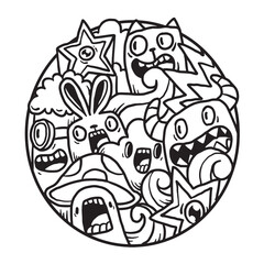 Cute Monster Doodle in Circle