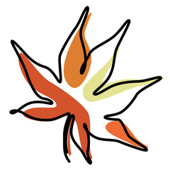 continuous one line illustration of maple autumn tree leaf with warm color minimal design