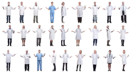 group of doctors with clipboard isolated on white