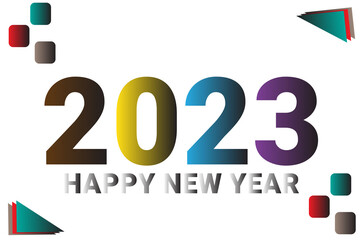 Background happy new year 2023 colorful.2023 A Happy New Year congrats. Stained glass art logotype concept. White backdrop. Abstract isolated graphic design template. 