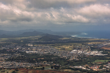 Panoramic view of Kauai, Hawaii as seen from Sleeping Giant Hiking Trail