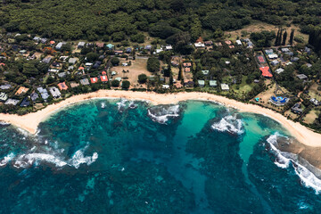 Helicopter view of beach in Kauai, Hawaii