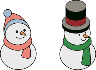 マフラーを巻いて、帽子を被った雪だるまのアイソメトリックイラスト.