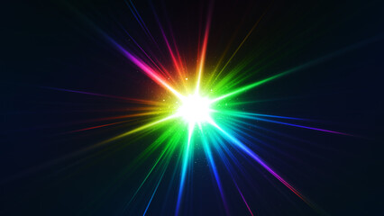 Obraz premium 虹色 レインボー 発光 粒子 レンズフレア プリズム