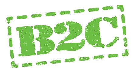 B2C text written on green stamp sign.