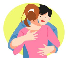 boy and girl hugging. concept of dating, relationship, family, longing, love, etc. flat vector illustration