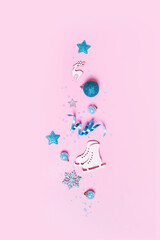 Abstract christmas minimalistic composition on color background. christmas creative minimal background