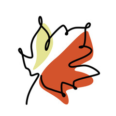 continuous one line illustration of maple autumn tree leaf with warm color minimal png design