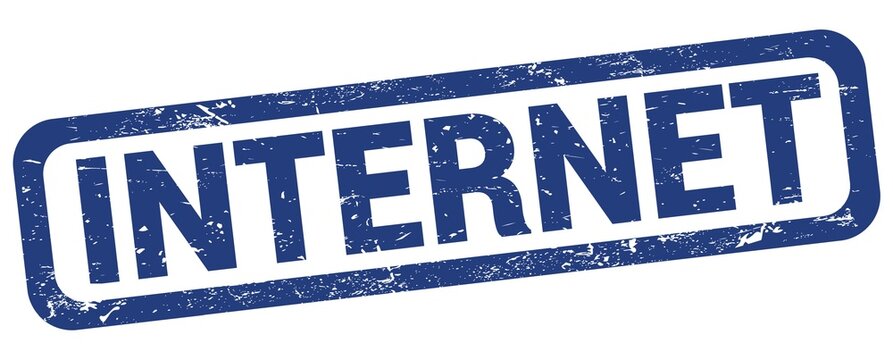 INTERNET text written on blue rectangle stamp.