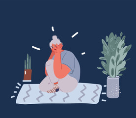 Cartoon vector illustration of Sad woman sitting on floor