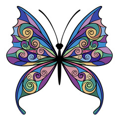 Decorative butterfly with colorful wings in flat linear style isolated on white isolated on white