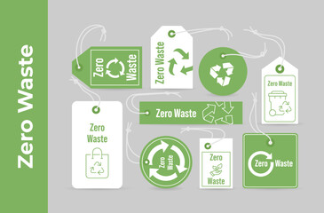 Zero waste tag rope different shape set vector environment safety ecology recycled material