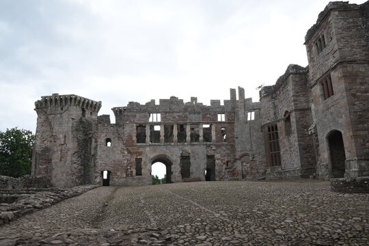 the ruins of raglan castle in Monmouthshire wales