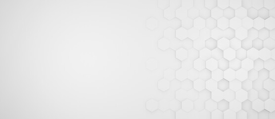 Panoramic hexagonal background with white hexagons, abstract geometric backdrop or wallpaper with copy space for text