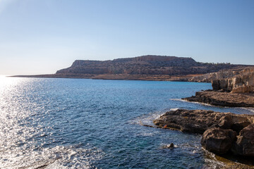 Fototapeta na wymiar Rocky beach on the coast of Cyprus