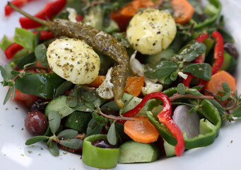 Greek salad with cheese. Typical delicious greek style lunch