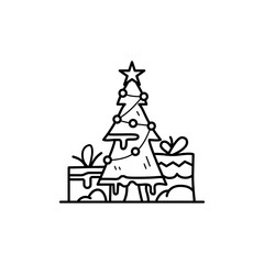 Christmas line icon from the Christmas camping series. Happy Holidays symbol and elements. Stock winter vector. Christmas tree with gift boxes