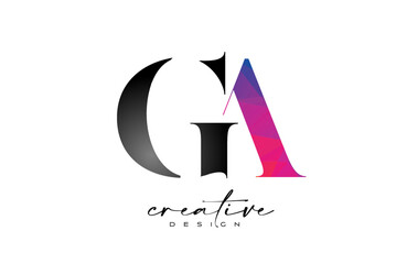 GA Letter Design with Creative Cut and Colorful Rainbow Texture