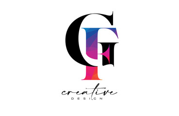 GF Letter Design with Creative Cut and Colorful Rainbow Texture