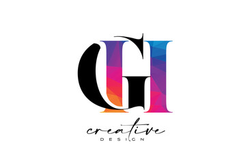 GH Letter Design with Creative Cut and Colorful Rainbow Texture