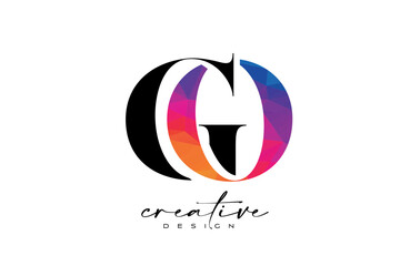 GO Letter Design with Creative Cut and Colorful Rainbow Texture