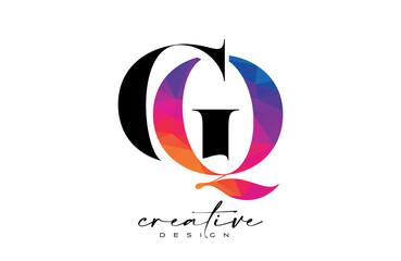 GQ Letter Design with Creative Cut and Colorful Rainbow Texture