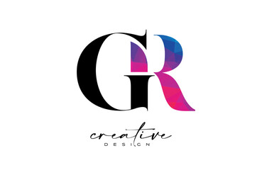 GR Letter Design with Creative Cut and Colorful Rainbow Texture