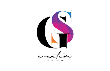 GS Letter Design with Creative Cut and Colorful Rainbow Texture