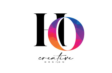 HO Letter Design with Creative Cut and Colorful Rainbow Texture