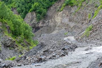Landslide on the road from Davberi to Murkmeli in the Caucasus