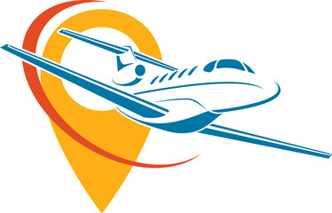 Plane Logo Design. Creative icon with plane and ellipse shape. PNG illustration.