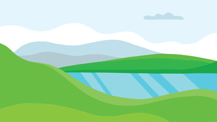 Obraz na płótnie Canvas Abstract vector landscape. Blue and green background. mountain view in flat style.