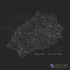 Saint Helena map abstract geometric mesh polygonal light concept with black and white glowing contour lines countries and dots on dark background. Vector illustration