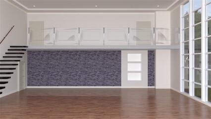 テレビ会議背景用 ZOOM会議背景用 CG 部屋 木目 木 フローリング 床 階段 for using in video conference and as a zoom background.