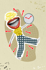 Creative photo 3d collage poster postcard artwork of funky funny person arrow direct route way...