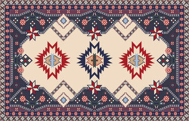 Colorful ornamental vector design for rug, tapis, yoga mat. Geometric ethnic clipart. Arabian ornamental carpet with decorative elements.Persian carpet,