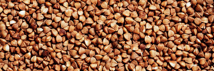 Organic uncooked Scattered buckwheat grain texture background. Healthy concept. buckwheat pattern